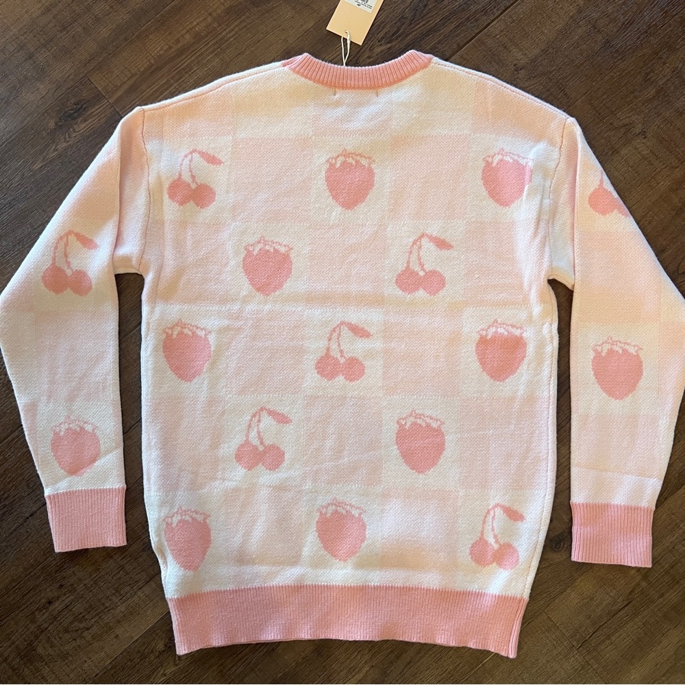 GLO Fruit of the Spirit Pink Jacquard Sweater Cherry Strawberry Size M - Picture 6 of 11